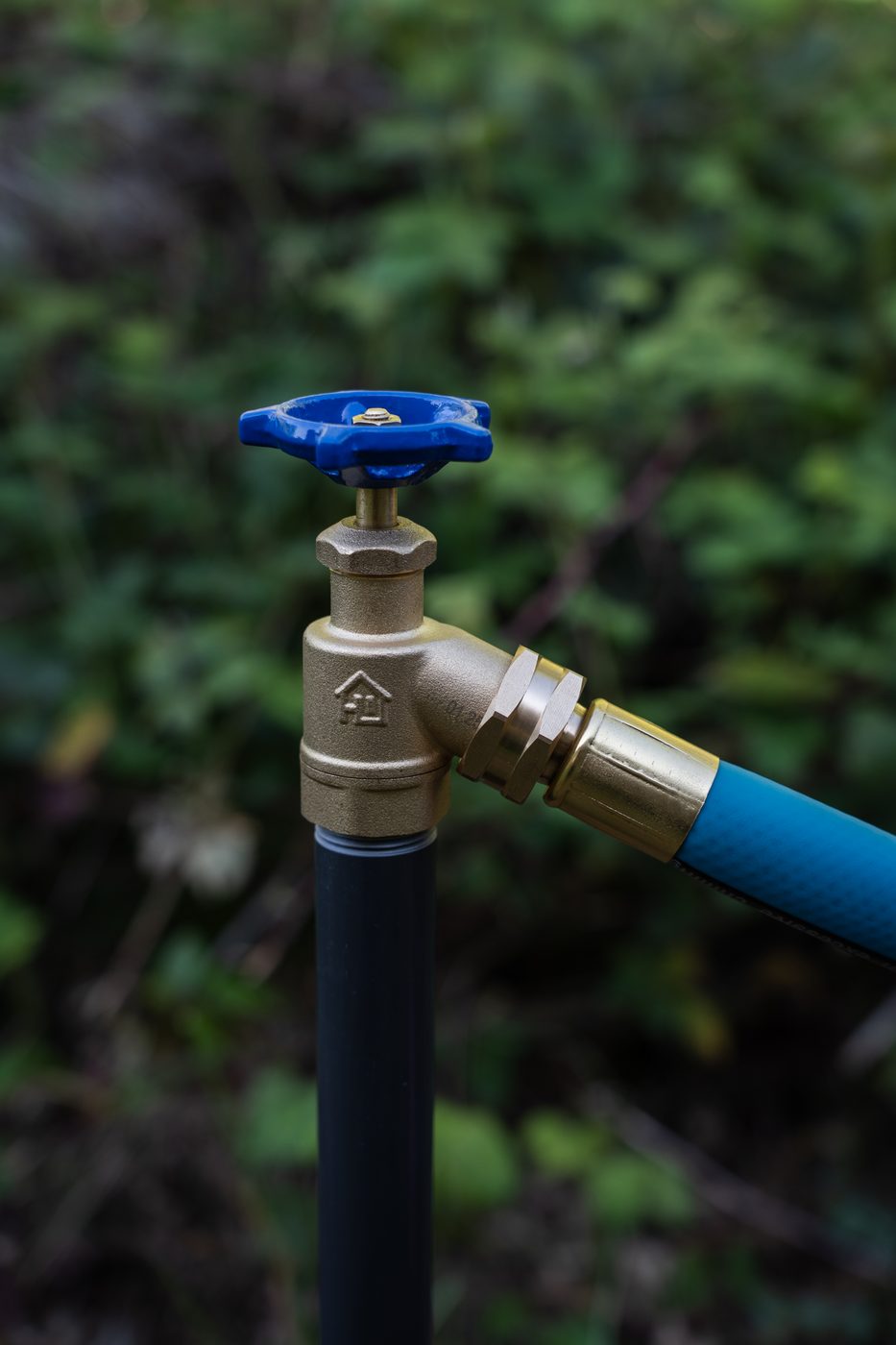 THE HOSE brass coupling threaded onto a garden spigot