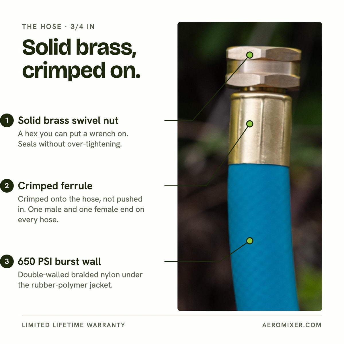 tile: solid brass ends, crimped on - swivel nut, ferrule, 650 PSI wall